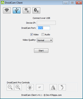 Droidcam klient start