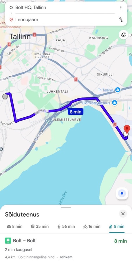 Bolt Google mapsis
