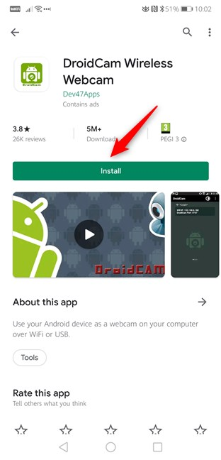 Droidcam Android install