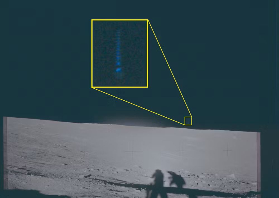 Apollo 12 kuumissioonil tehtud fotol on taevas näha midagi seletamatut. Foto: NASA