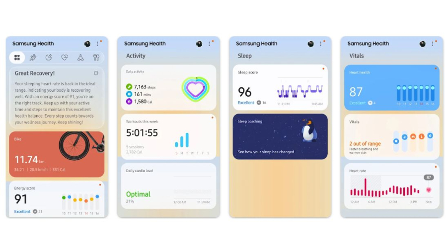 Samsung Health äpi ekraanipildid