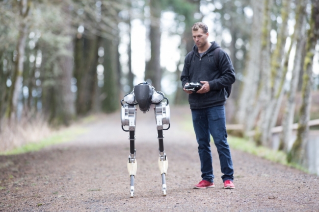 Robot Cassie jalutab inimest.