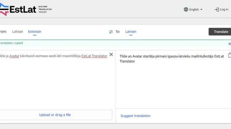 Tõlkeprogrammi veebileht.