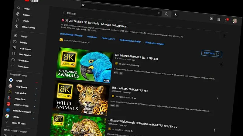 8K Youtube´is. Pole nii üllatav.