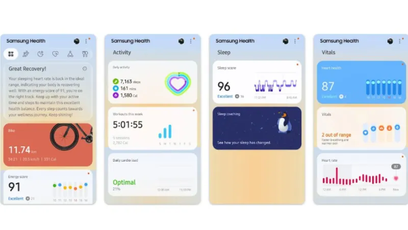 Samsung Health äpi ekraanipildid