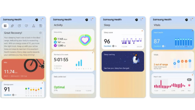 Samsung Health äpi ekraanipildid